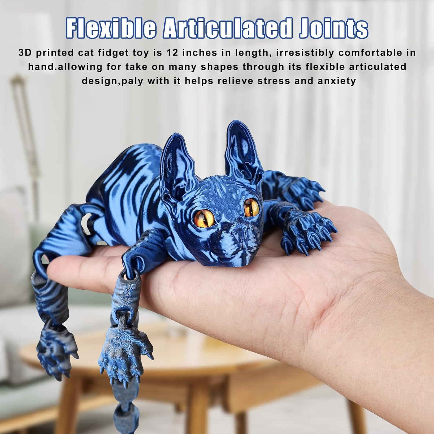 3D Printed Sphynx Cat, 12 Inch Realistic Hairless Cat,3D Printed Animals with Flexible Articulated Joints, Fidget Toy Adults for Stress Relief, Home Office Decor Desk Toys (Laser Red)