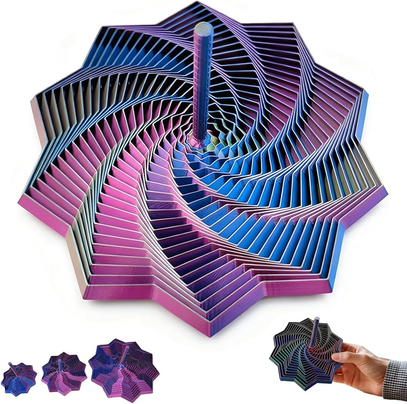 3D Printed Expanded Sensory Fidget Star, Stress-Relief Spinning Tower Toy, Colorful Fractal Fidget Hexagon with Handle for Perfect Christmas, Birthday Gifts (Orange-Red-Blue, Diameter 4.64in)