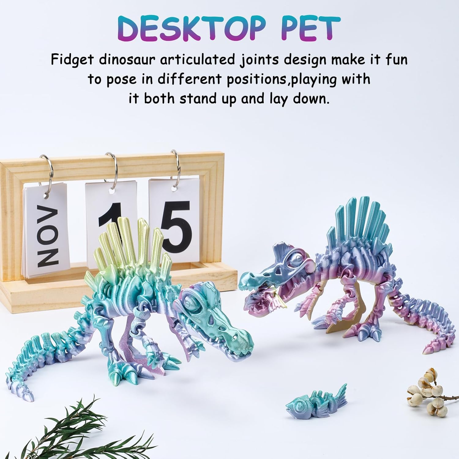3D Printed Dinosaur, 3D Printed Animals Dragon Fidget Toy Adult Desk, Poseable Dino Skeletons with Articulated Joints, Easter Basket Stuffers, Home Decor, Stress Relief Toy for Autism (Spinosaurus)