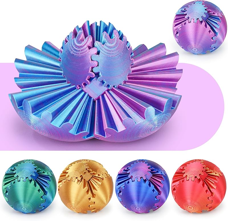 Gear Ball 3D Printed Cube Fidget Toy,Gear Sphere Fidget Toys,Sensory Toys for Stress and Anxiety Relief, Desk Toy Fidget Spinners,Stocking Stuffers for Adults & Kids Gift(Blue Green, 3.1 Inch)