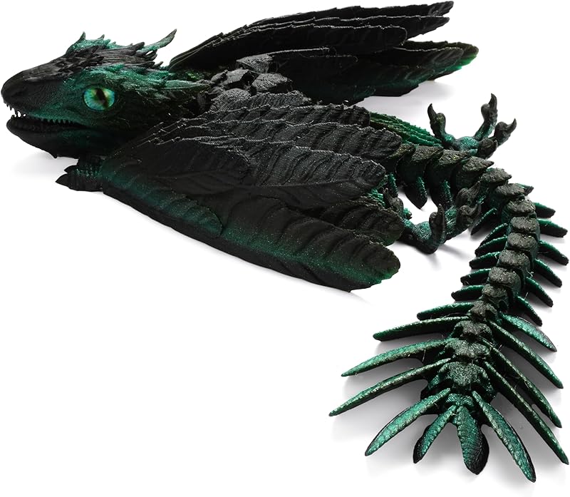 Feathered Wyvern, 3D Printed Articulated Fidget Dragon - Azurewing
