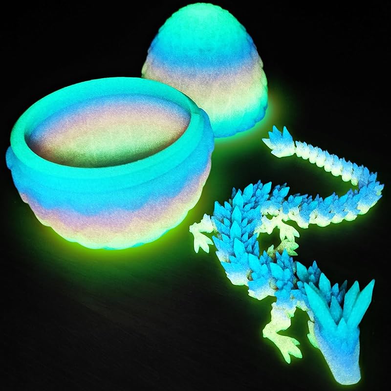TBOLINE 12" 3D Printed Dragon Egg, Cool 3D Printer Articulated Crystal Dragon Toy for Boys Kid Teen, Animals Fidget Toy Dinosaur Eggs for 5-7 4-6 8-12 Year Old Boys Kid Girls