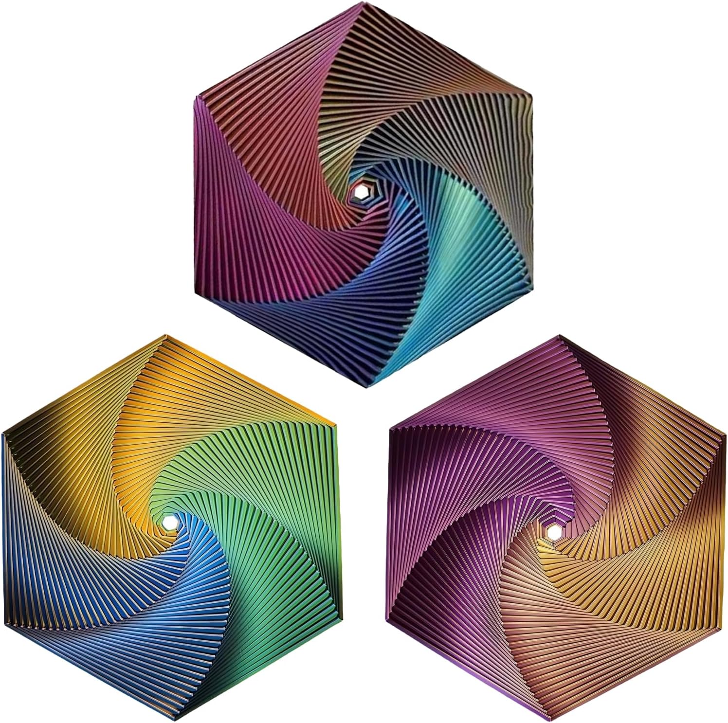 Fractal Fidget Hexagon-3D Printed Hexagon Fidget Toy, Infinity Cube Sensory Toys for Adults, Desk Spinning Toy, Hexagon Spiral Visual Fingertip Toys (3pcs)