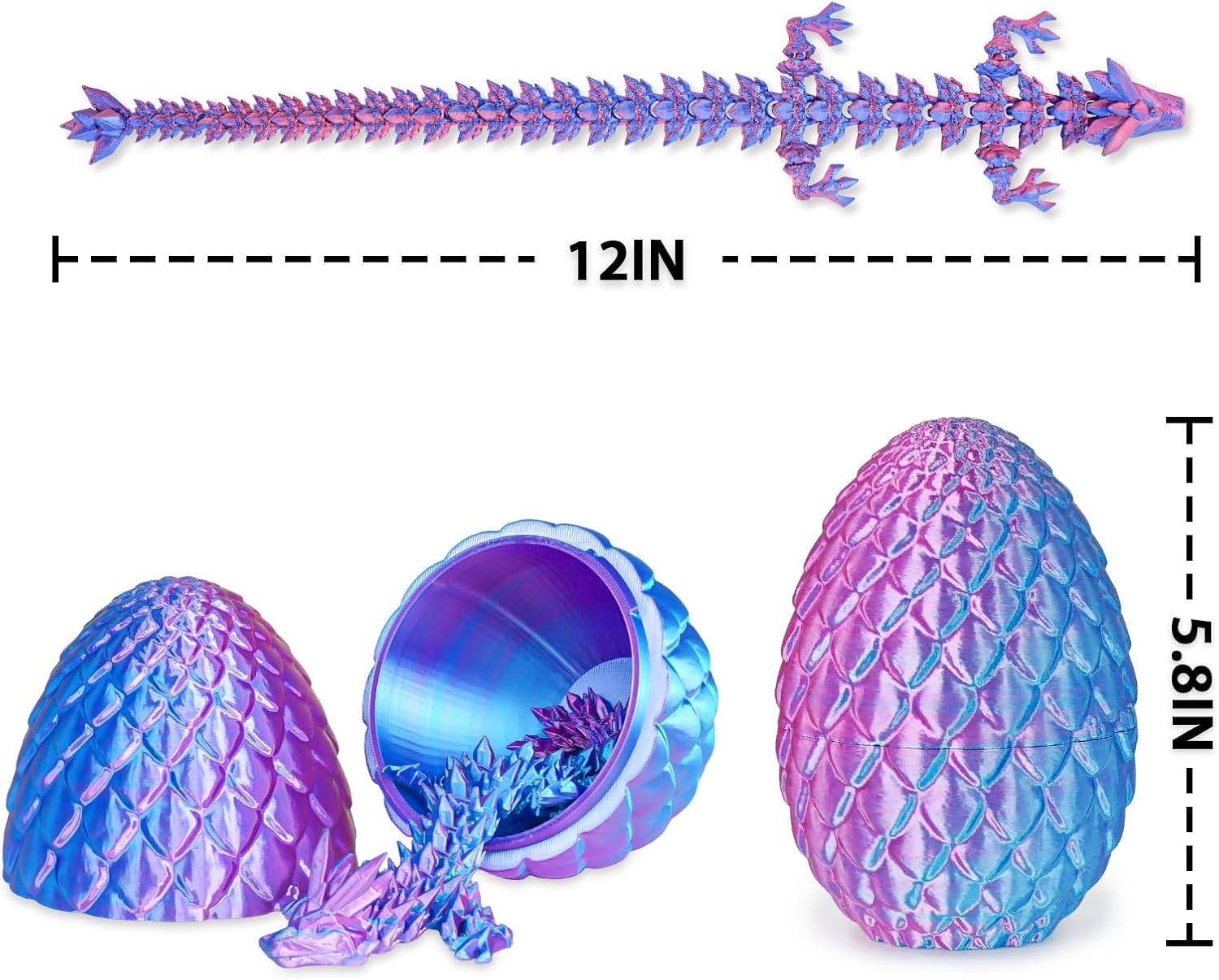 Dragon Egg with Dragon Inside 3D Printed Decorative Toys for Kids Adults Perfect Surprise Gifts Uniqur Home and Desk Decor Easter Valentine Birthdays Christmas(Purple,Medium)