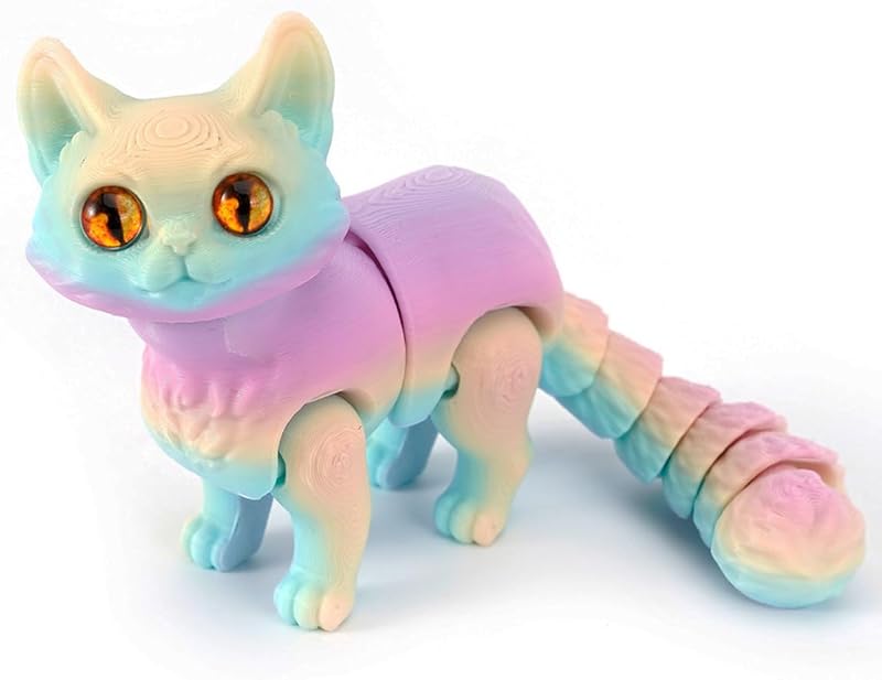 3D Printed Cat, Articulated Black Cat Toys for Adult, 3D Print Animals Fidget Toys Decor for Stress Relief, 3D Printing Cute Cat Desktop Pet (Light Purple)