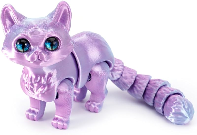 3D Printed Cat, Articulated Black Cat Toys for Adult, 3D Print Animals Fidget Toys Decor for Stress Relief, 3D Printing Cute Cat Desktop Pet (Light Purple)