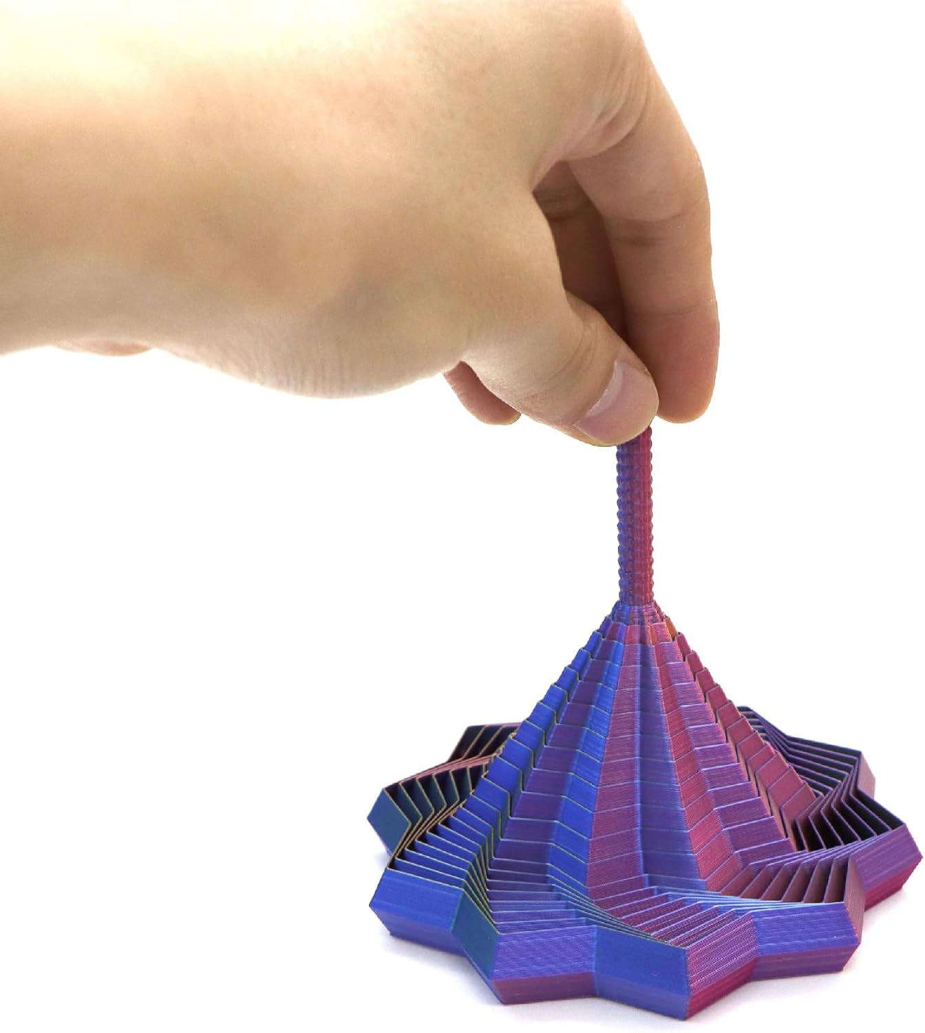 3D Printed Expanded Sensory Fidget Star, Fractal Fidget Toys with Handle, Hexagon Design for Office Desks As a Stress-Relief (S, Red-Blue Gradient)