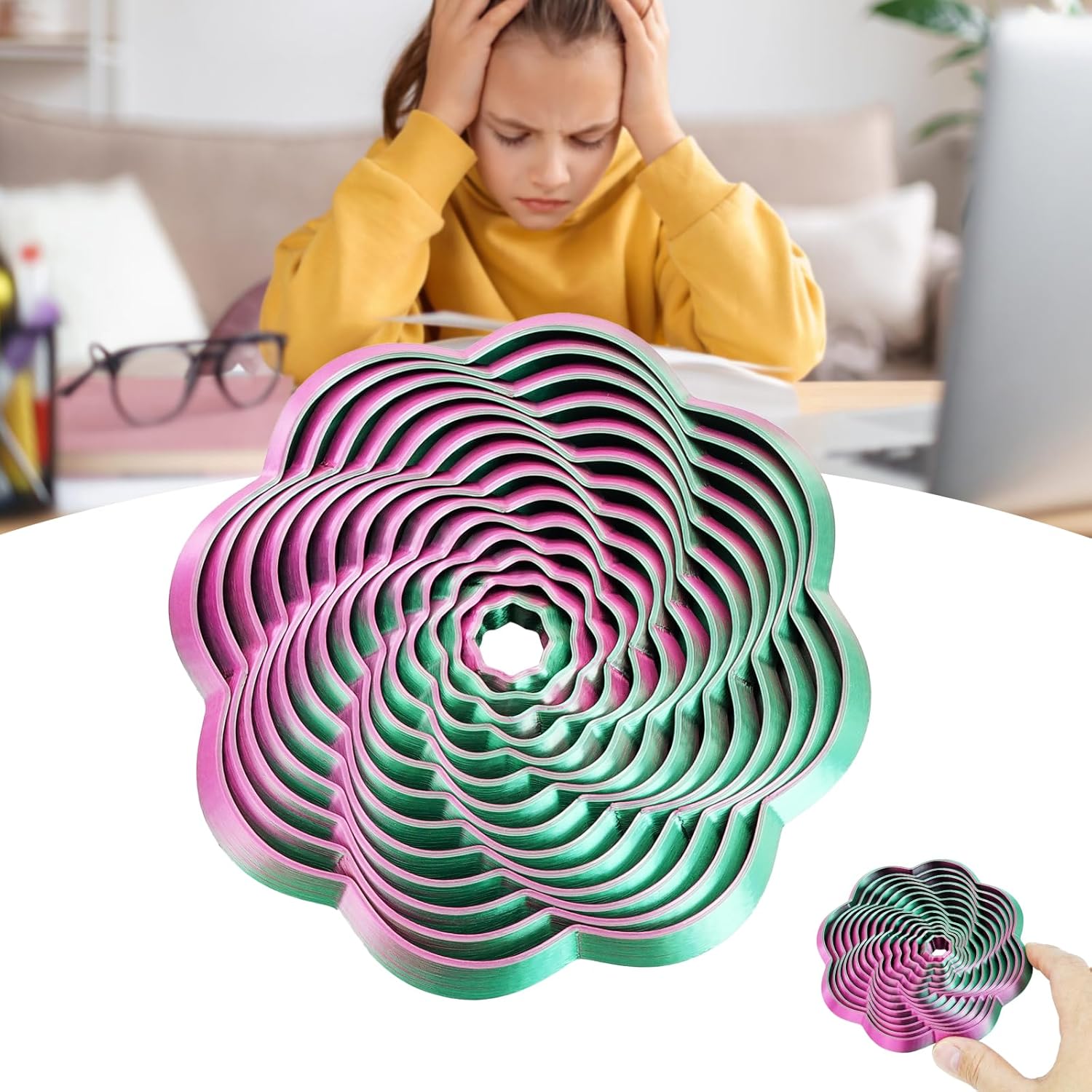 Fractal Fidget Hexagon-3D Flower Shaped Fidget Toys for Stress Relief,3D Printed Anti-Stress Sensory Cubes for Kids & Adults,Toys for Kids,Colorful Anxiety Relief(Red Green)