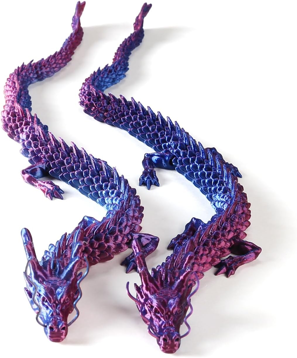 2PCS 12” 3D Printed Dragon Toy Articulated Crystal Dragon Perfect as a Fidget Toy or Executive Desk Decor Ideal for Home Office and Collectors （Blue-Purple）