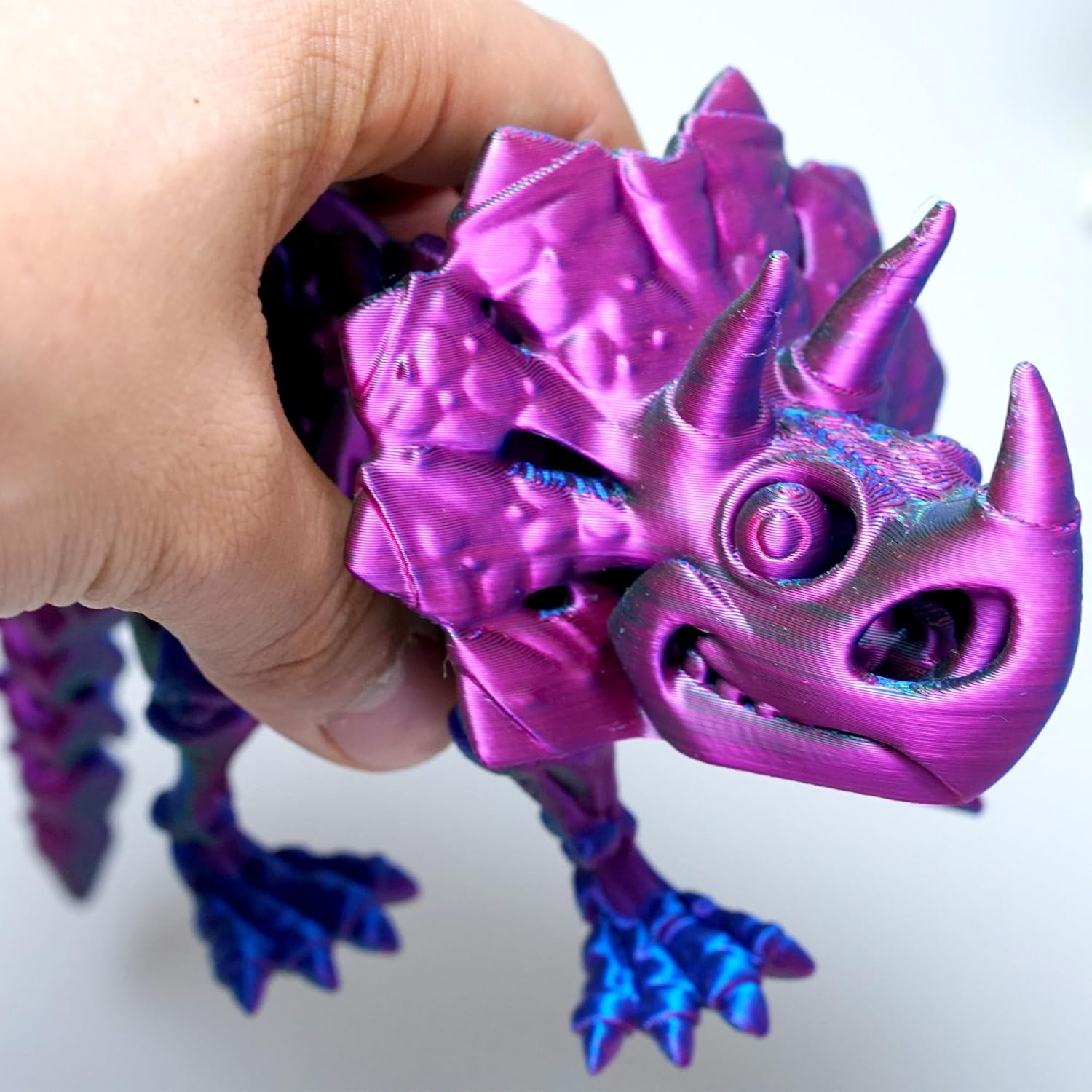 3D Printed Triceratops Skeleton Dinosaur,Flexible Realistic Articulated Animal Fidget Toys,Mystery Figurines Gifts for Easter Basket Stuffers,Executive Desk Funny Décor and Festival Collectible (RGB)