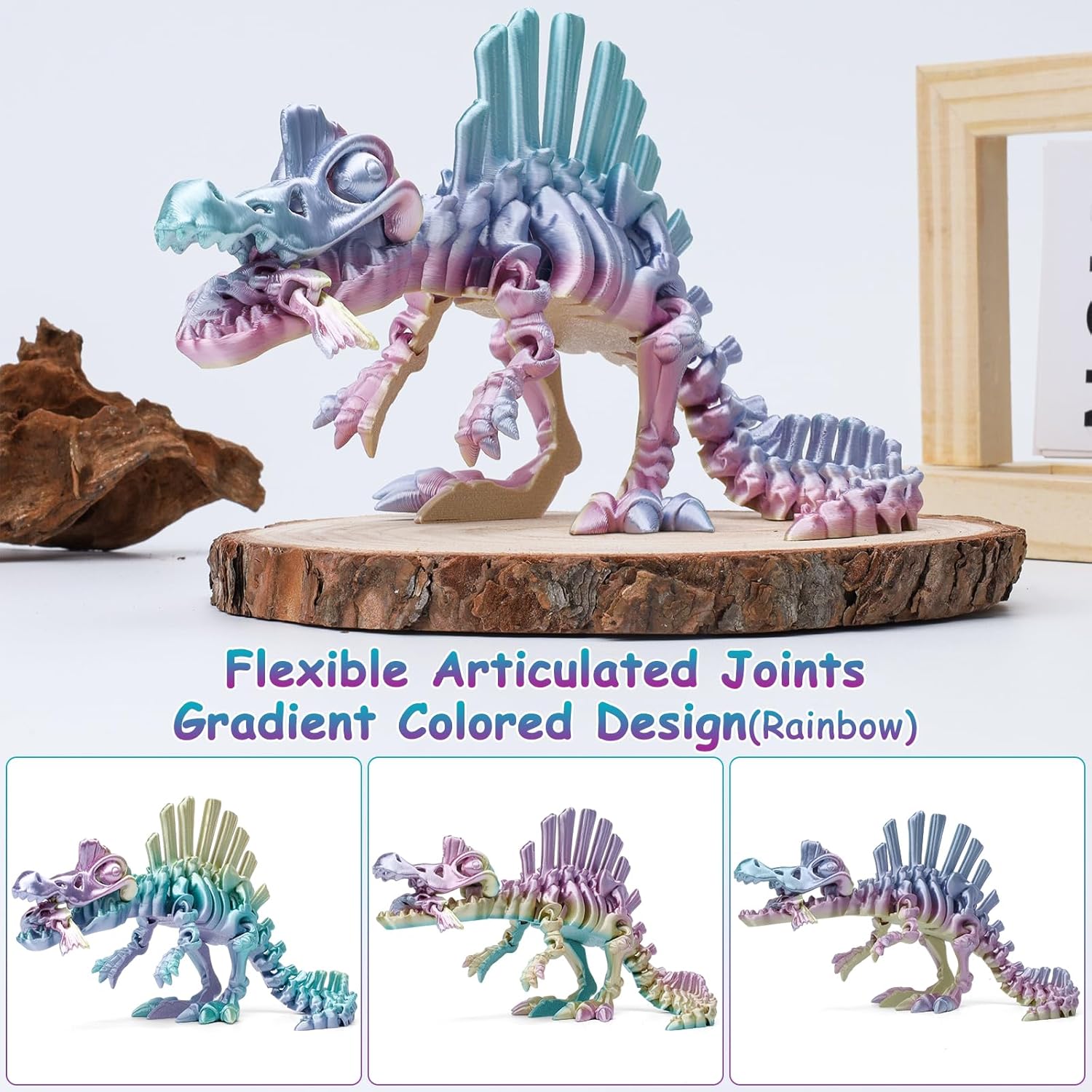 3D Printed Dinosaur, 3D Printed Animals Dragon Fidget Toy Adult Desk, Poseable Dino Skeletons with Articulated Joints, Easter Basket Stuffers, Home Decor, Stress Relief Toy for Autism (Spinosaurus)