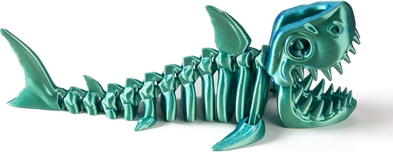 3D Printed Articulated Shark Toy – Fun Movable Skeleton Design for Desk Decor Fidget & Decompression Cute Rainbow Shark Model for Adults with Autism & ADHD Premium Quality（Green）