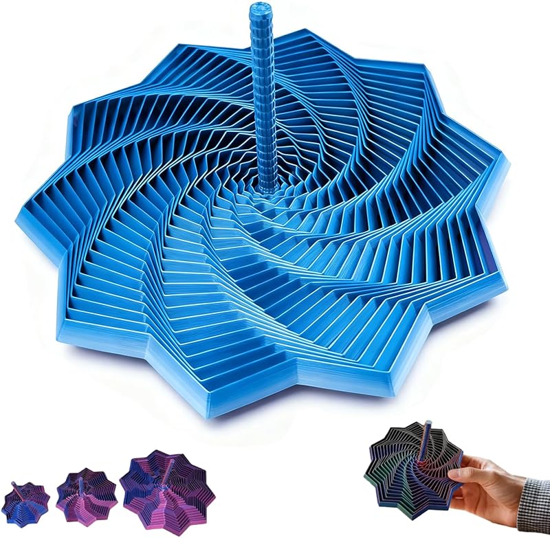 3D Printed Expanded Sensory Fidget Star, Stress-Relief Spinning Tower Toy, Colorful Fractal Fidget Hexagon with Handle for Perfect Christmas, Birthday Gifts (Orange-Red-Blue, Diameter 4.64in)