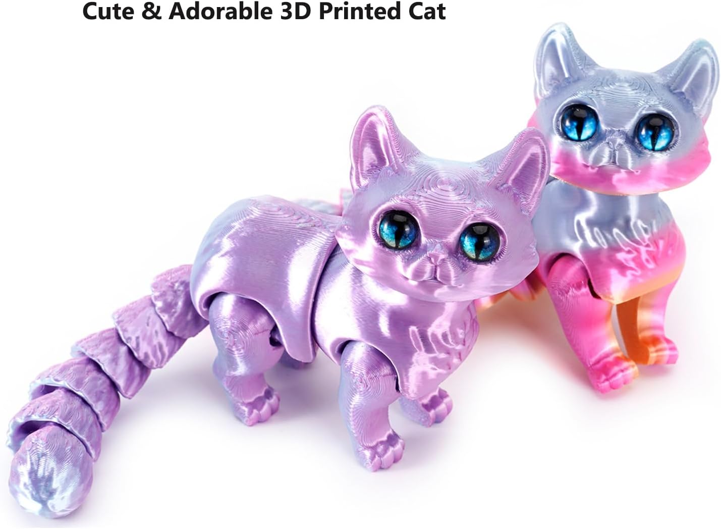 3D Printed Cat, Articulated Black Cat Toys for Adult, 3D Print Animals Fidget Toys Decor for Stress Relief, 3D Printing Cute Cat Desktop Pet (Light Purple)