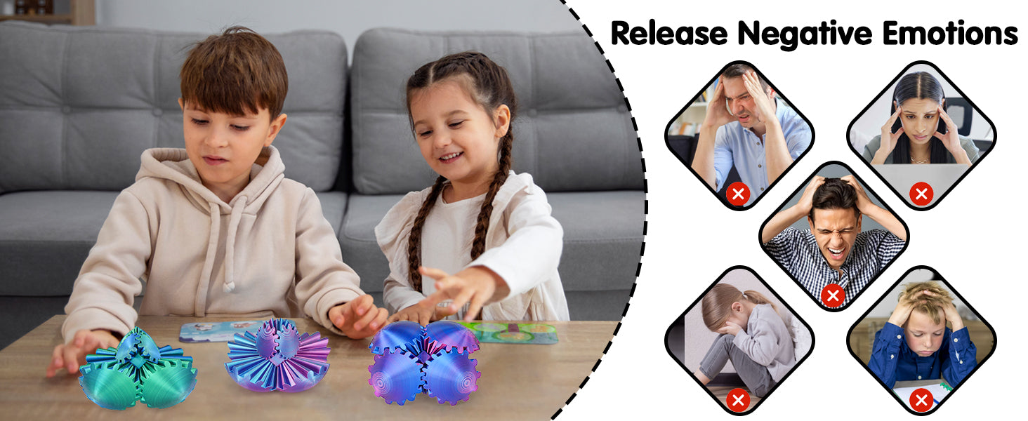 Gear Ball 3D Printed Cube Fidget Toy,Gear Sphere Fidget Toys,Sensory Toys for Stress and Anxiety Relief, Desk Toy Fidget Spinners,Stocking Stuffers for Adults & Kids Gift(Blue Green, 3.1 Inch)