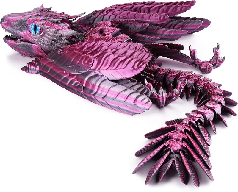 Feathered Wyvern, 3D Printed Articulated Fidget Dragon - Azurewing