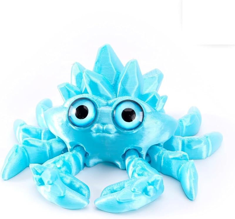 Decorative Blue Crab 3D Printed Art Piece with Green Eyes (Rainbow Two)