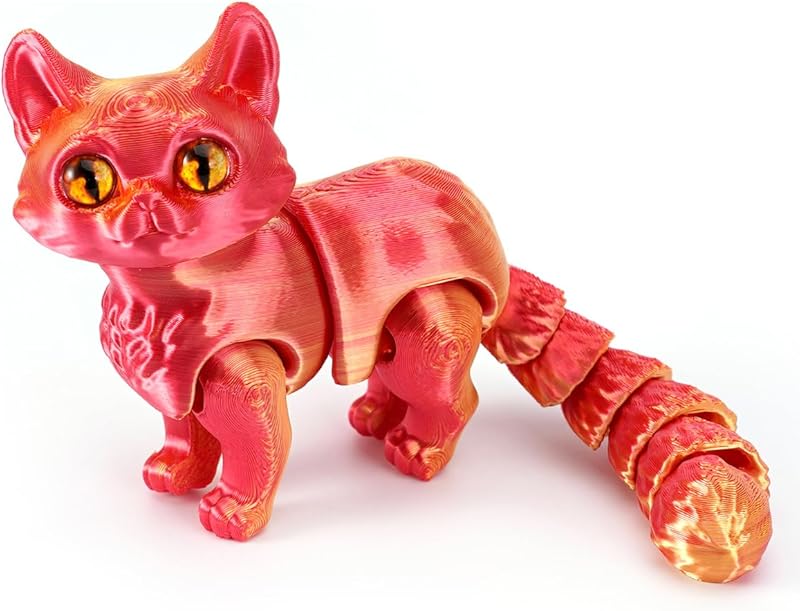 3D Printed Cat, Articulated Black Cat Toys for Adult, 3D Print Animals Fidget Toys Decor for Stress Relief, 3D Printing Cute Cat Desktop Pet (Light Purple)