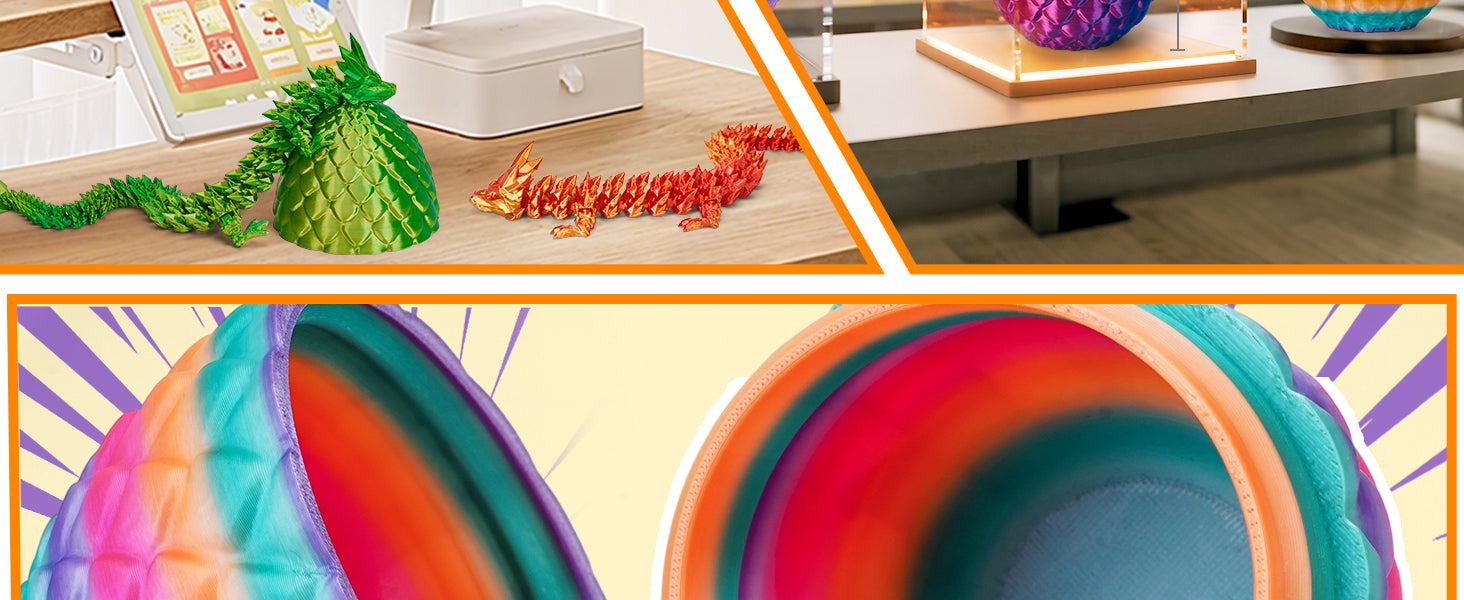 TBOLINE 12" 3D Printed Dragon Egg, Cool 3D Printer Articulated Crystal Dragon Toy for Boys Kid Teen, Animals Fidget Toy Dinosaur Eggs for 5-7 4-6 8-12 Year Old Boys Kid Girls