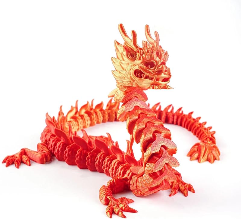 3D Printed Crystal Dragon Articulated Dragon, Articulated Posable Toy for Car Decoration Home Office Decor Strikingly Realistic Dragon Crystal Figure Gifts (Golden)