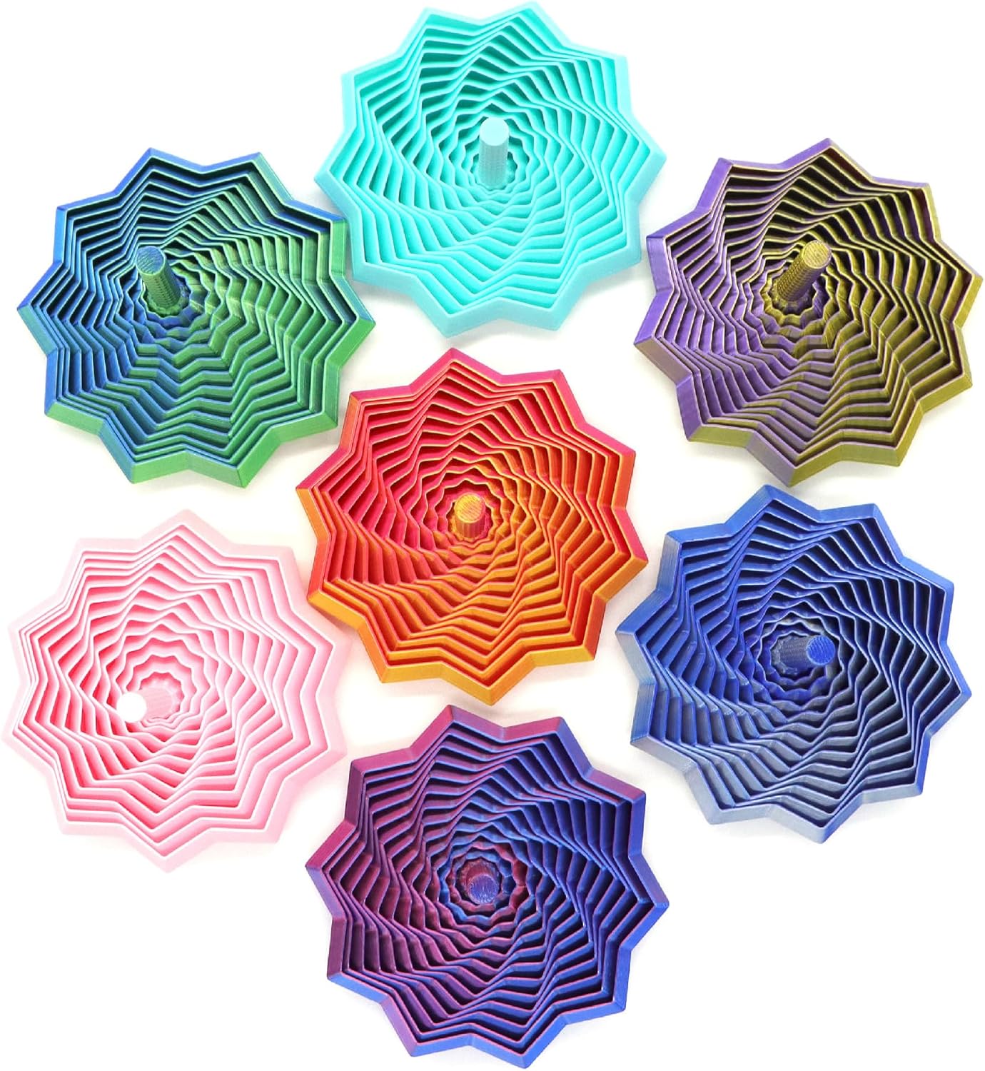 3D Printed Expanded Sensory Fidget Star, Fractal Fidget Toys with Handle, Hexagon Design for Office Desks As a Stress-Relief (S, Red-Blue Gradient)