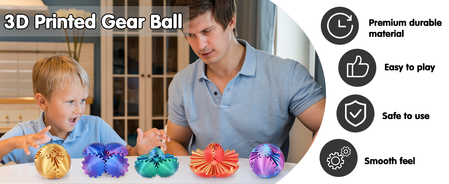 Gear Ball 3D Printed Cube Fidget Toy,Gear Sphere Fidget Toys,Sensory Toys for Stress and Anxiety Relief, Desk Toy Fidget Spinners,Stocking Stuffers for Adults & Kids Gift(Blue Green, 3.1 Inch)