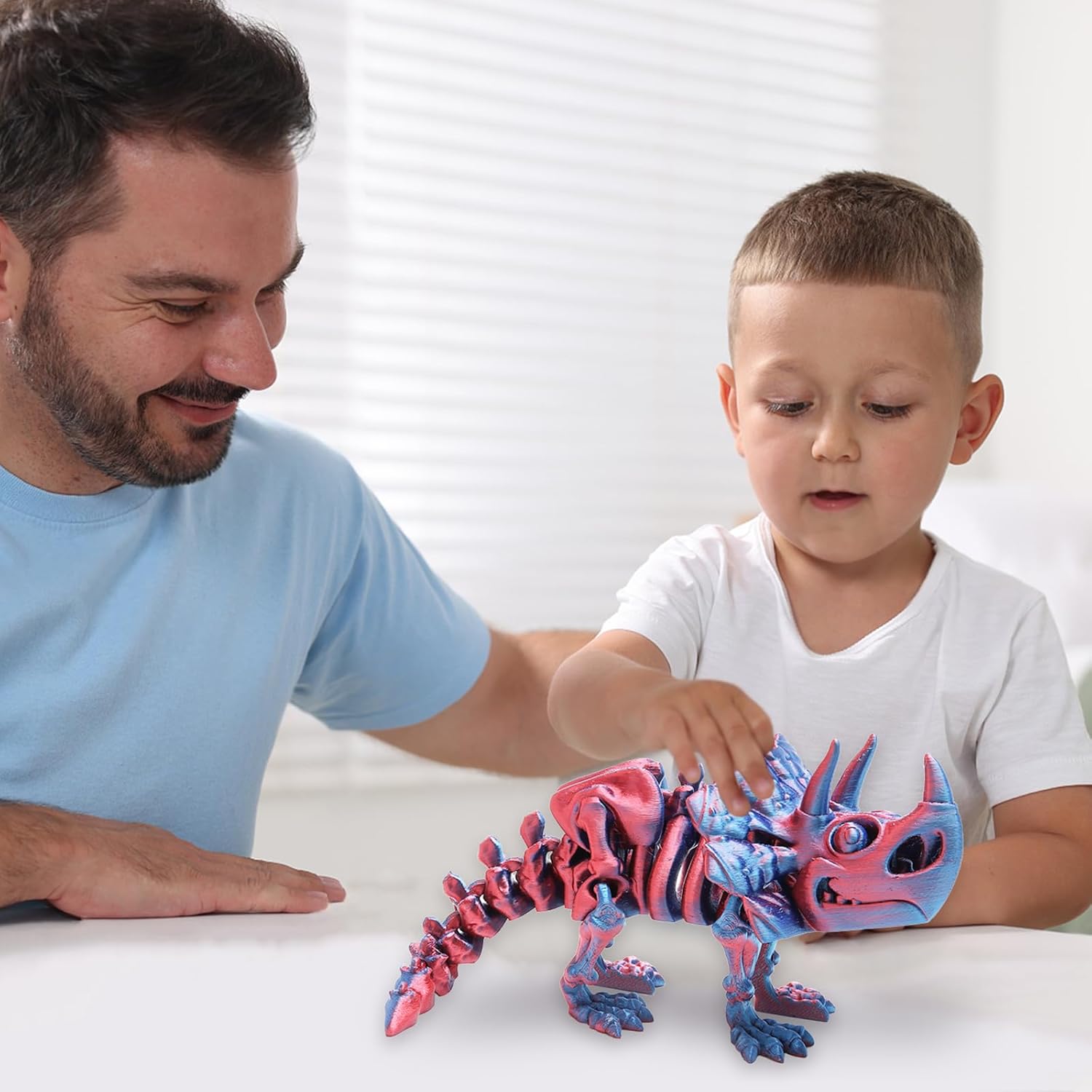 FunisFun 3D Printed Dragon with Articulated Joints for Adult, 3D Printed Dinosaur Fidget Toys Decor for Stress Relief (Triceratops-BP, 1P)