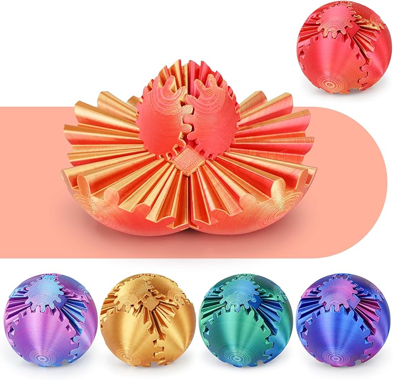 Gear Ball 3D Printed Cube Fidget Toy,Gear Sphere Fidget Toys,Sensory Toys for Stress and Anxiety Relief, Desk Toy Fidget Spinners,Stocking Stuffers for Adults & Kids Gift(Purple Blue, 3.1 Inch)