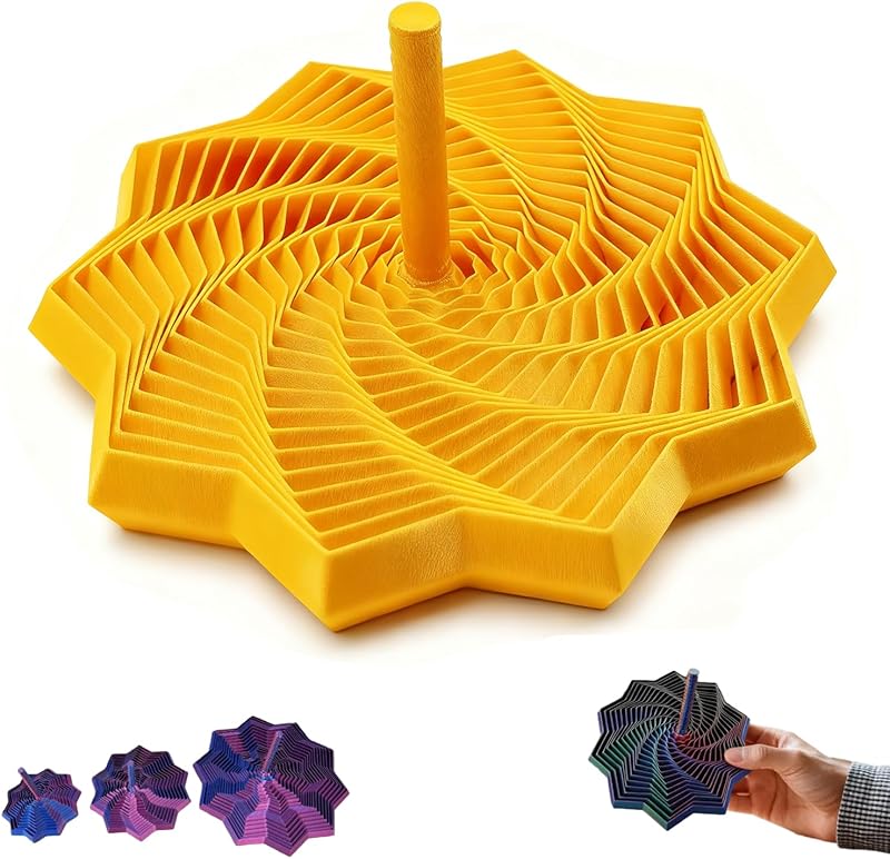 3D Printed Expanded Sensory Fidget Star, Stress-Relief Spinning Tower Toy, Colorful Fractal Fidget Hexagon with Handle for Perfect Christmas, Birthday Gifts (Orange-Red-Blue, Diameter 4.64in)