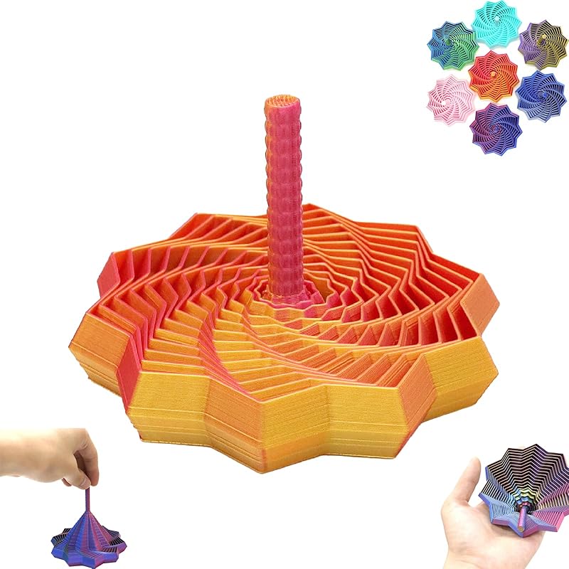 3D Printed Expanded Sensory Fidget Star, Fractal Fidget Toys with Handle, Hexagon Design for Office Desks As a Stress-Relief (S, Red-Blue Gradient)