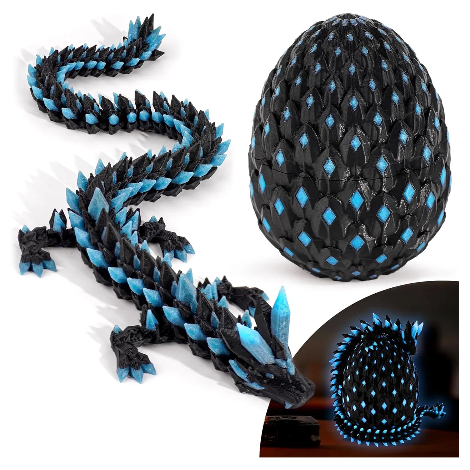 3D Printed Dragon Egg, Cool 3D Printer Articulated Crystal Dragon Toy for Boys Kid Teen, Animals Fidget Toy Dinosaur Eggs for 5-7 4-6 8-12 Year Old Boys Kid Girls (Rainbow)