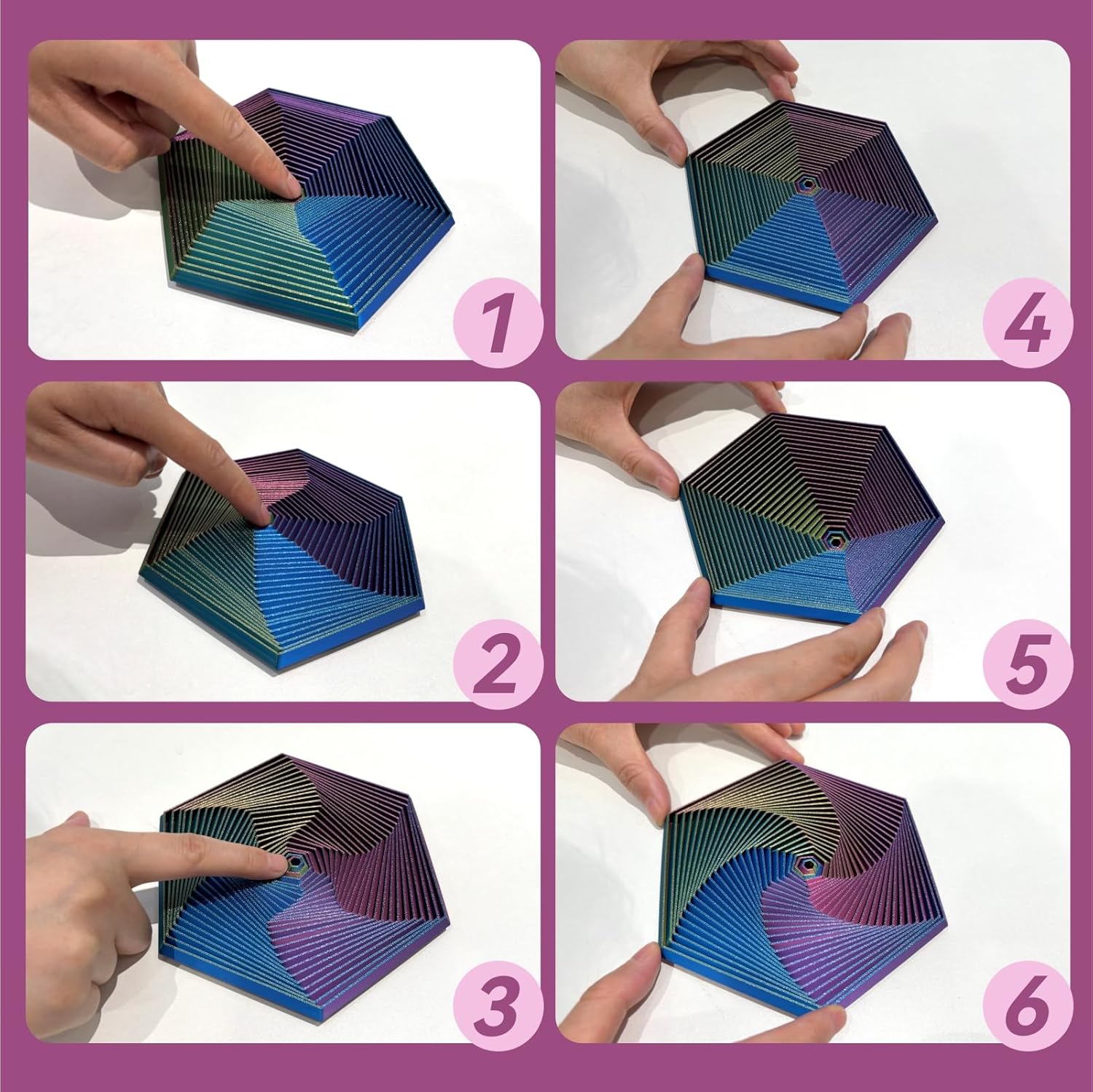 Fractal Fidget Hexagon-3D Printed Hexagon Fidget Toy, Infinity Cube Sensory Toys for Adults, Desk Spinning Toy, Hexagon Spiral Visual Fingertip Toys (3pcs)