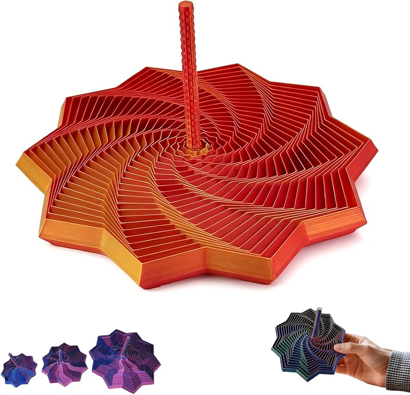 3D Printed Expanded Sensory Fidget Star, Stress-Relief Spinning Tower Toy, Colorful Fractal Fidget Hexagon with Handle for Perfect Christmas, Birthday Gifts (Orange-Red-Blue, Diameter 4.64in)
