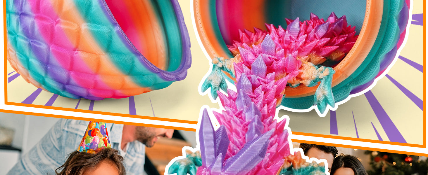 TBOLINE 12" 3D Printed Dragon Egg, Cool 3D Printer Articulated Crystal Dragon Toy for Boys Kid Teen, Animals Fidget Toy Dinosaur Eggs for 5-7 4-6 8-12 Year Old Boys Kid Girls