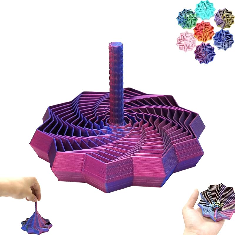 3D Printed Expanded Sensory Fidget Star, Fractal Fidget Toys with Handle, Hexagon Design for Office Desks As a Stress-Relief (S, Red-Blue Gradient)