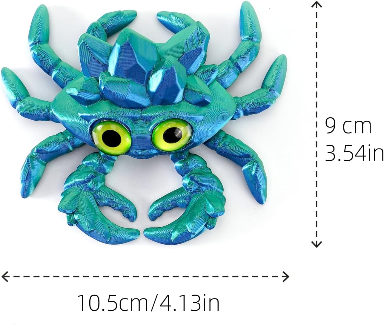 Crystal Gemstone Crab Figurine, 3D Printed Decorative Sculpture (Dreamy Green)