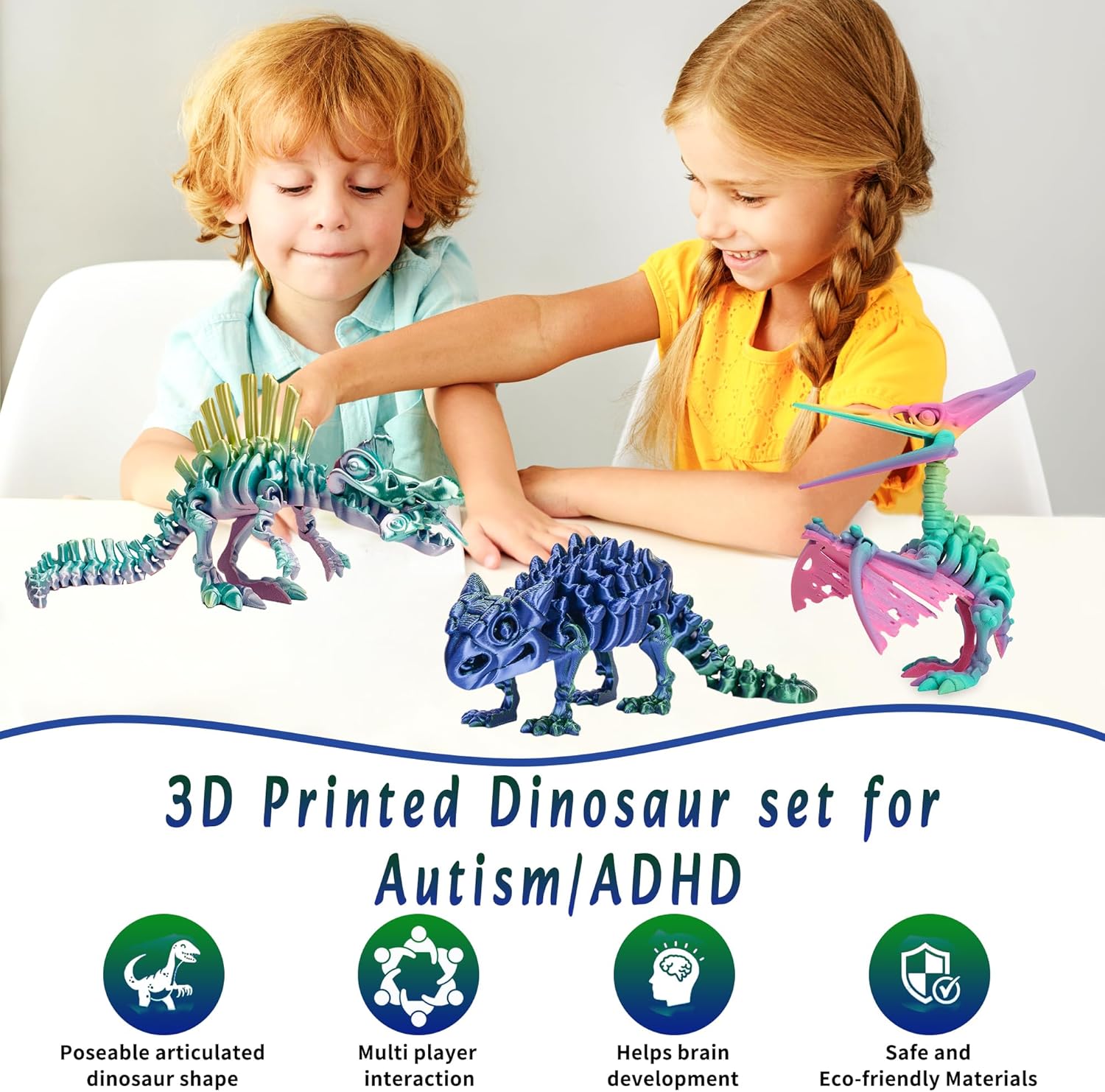 3D Printed Dinosaur, 3D Printed Animals Dragon Fidget Toy Adult Desk, Poseable Dino Skeletons with Articulated Joints, Easter Basket Stuffers, Home Decor, Stress Relief Toy for Autism (Spinosaurus)