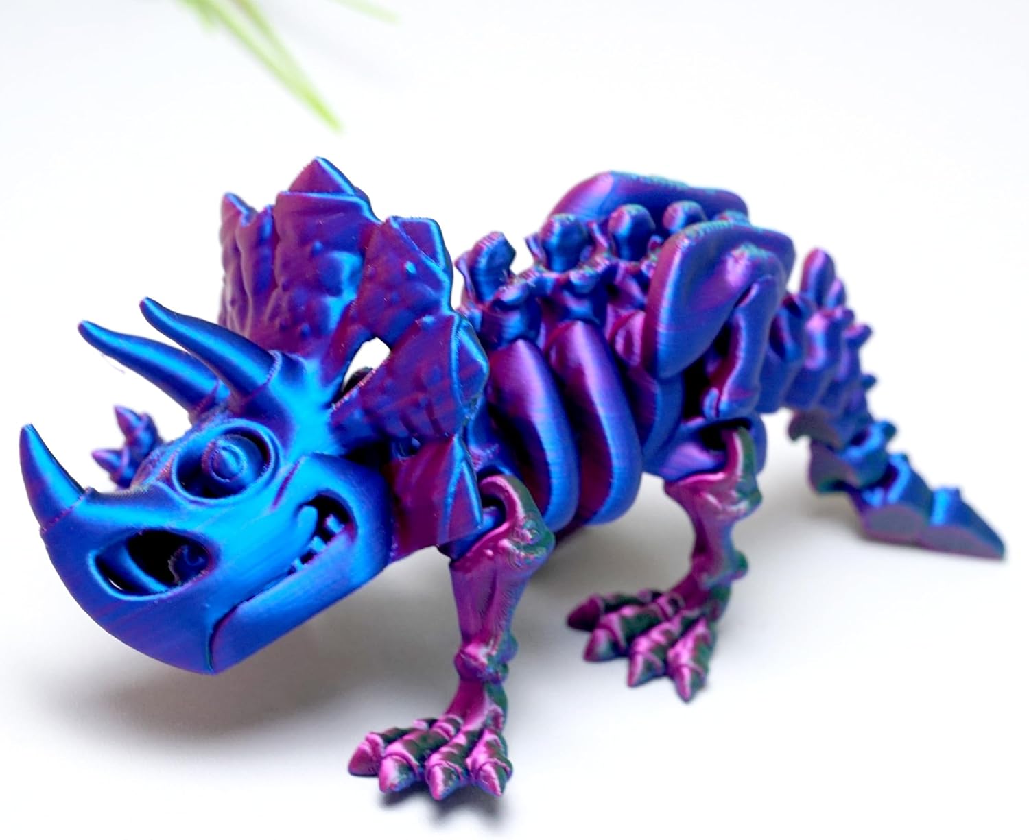 3D Printed Triceratops Skeleton Dinosaur,Flexible Realistic Articulated Animal Fidget Toys,Mystery Figurines Gifts for Easter Basket Stuffers,Executive Desk Funny Décor and Festival Collectible (RGB)