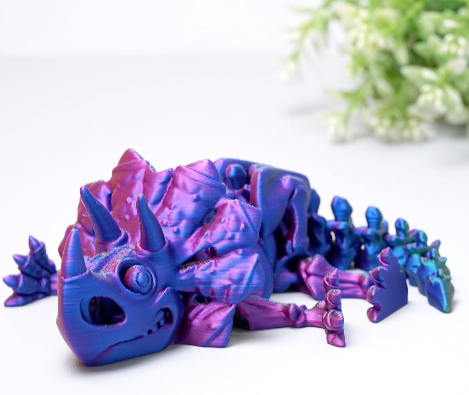 3D Printed Triceratops Skeleton Dinosaur,Flexible Realistic Articulated Animal Fidget Toys,Mystery Figurines Gifts for Easter Basket Stuffers,Executive Desk Funny Décor and Festival Collectible (RGB)