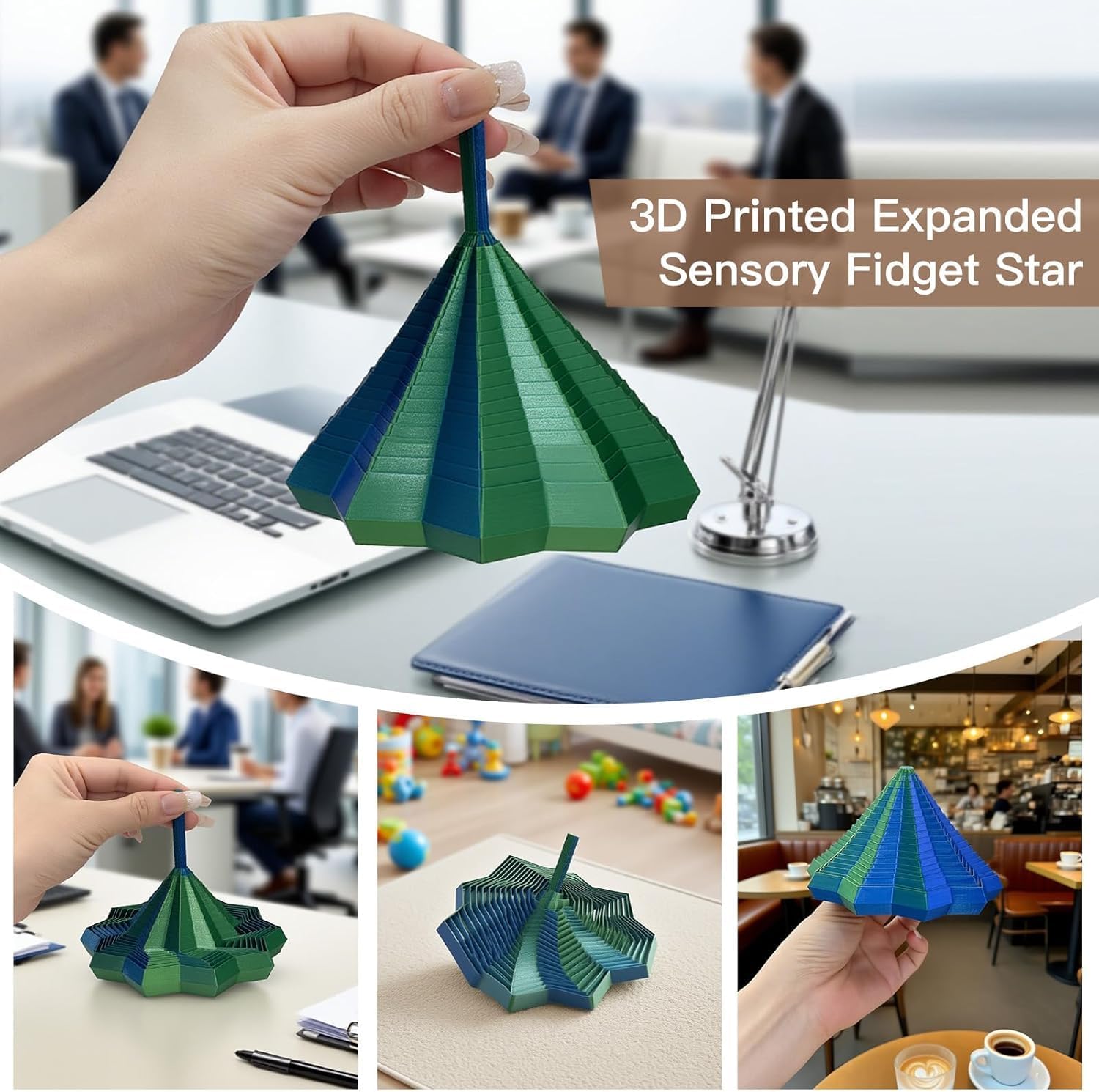 3D Expanded Sensory Fidget Star, 2025 New 3D Printed Hexagonal Decompression Sensory Rotating Spiral with Handle, for Relieving Stress, Irritability and Relaxation (Purple Gold, Large)