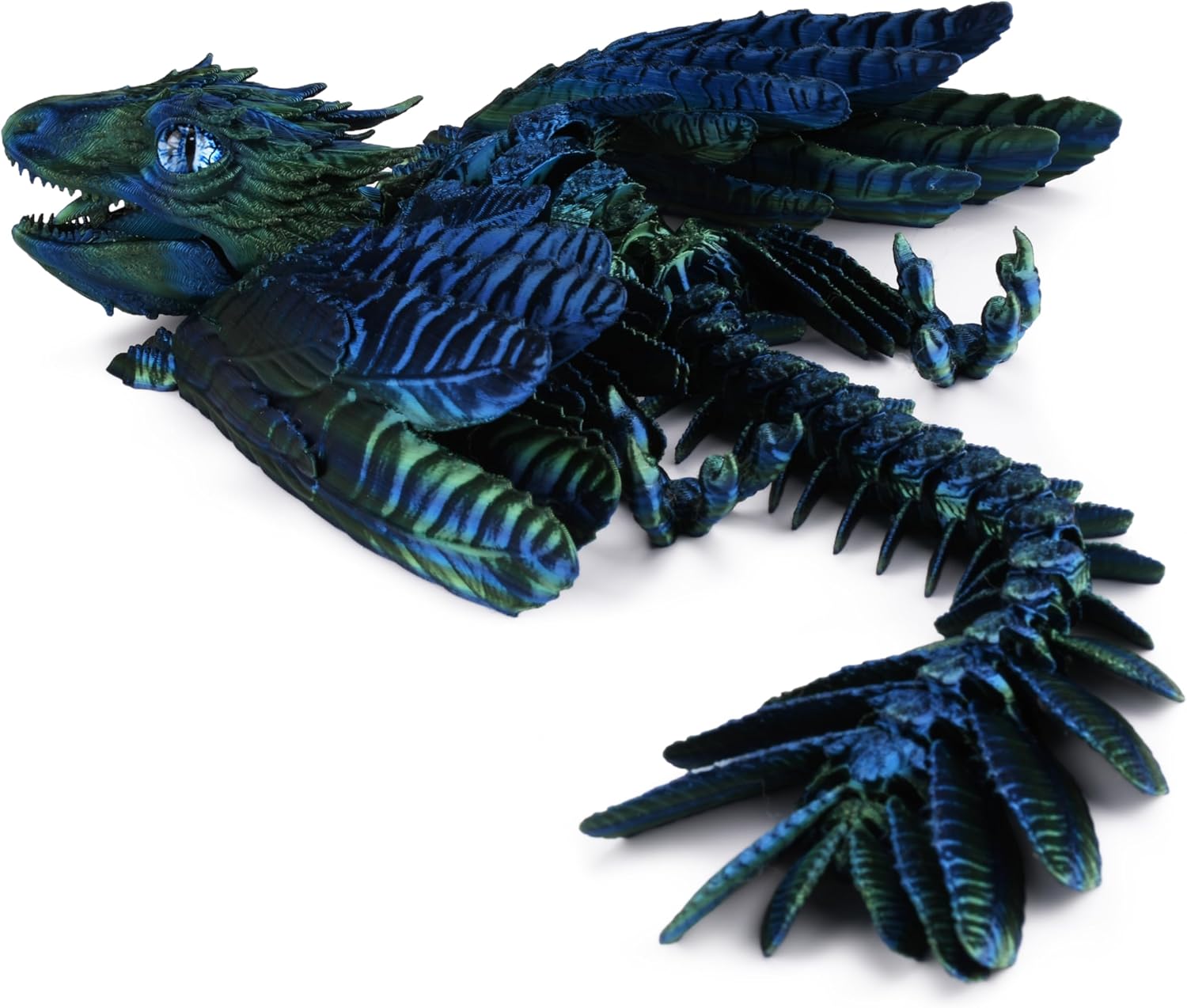 Feathered Wyvern, 3D Printed Articulated Fidget Dragon - Azurewing
