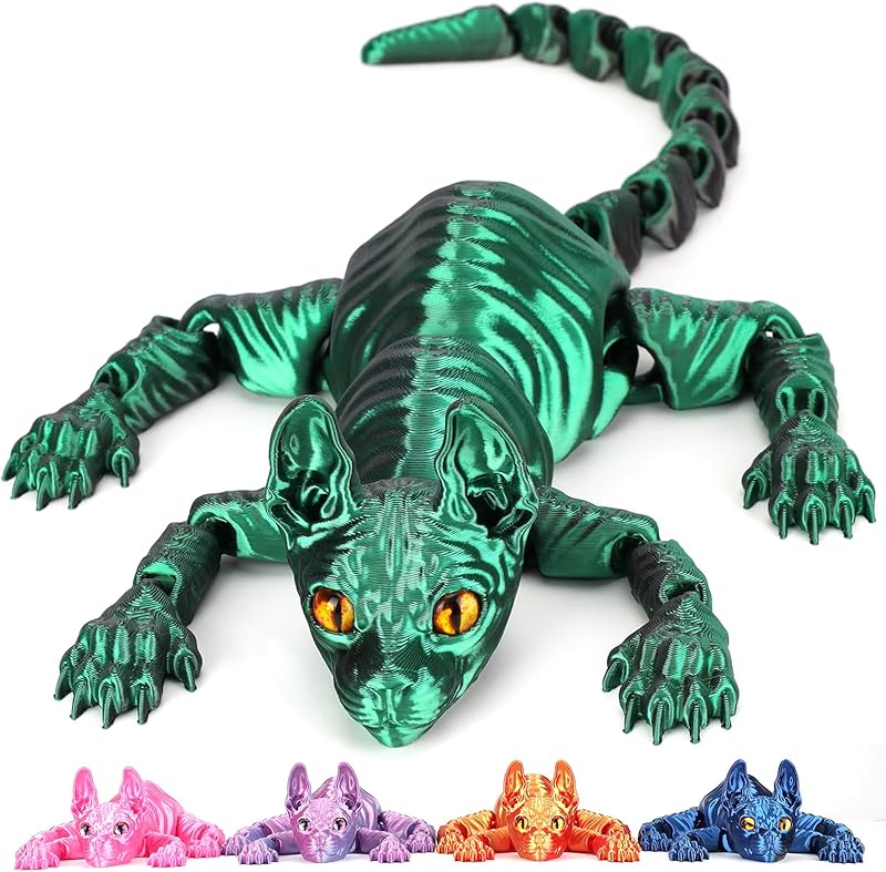 3D Printed Sphynx Cat, 12 Inch Realistic Hairless Cat,3D Printed Animals with Flexible Articulated Joints, Fidget Toy Adults for Stress Relief, Home Office Decor Desk Toys (Laser Red)