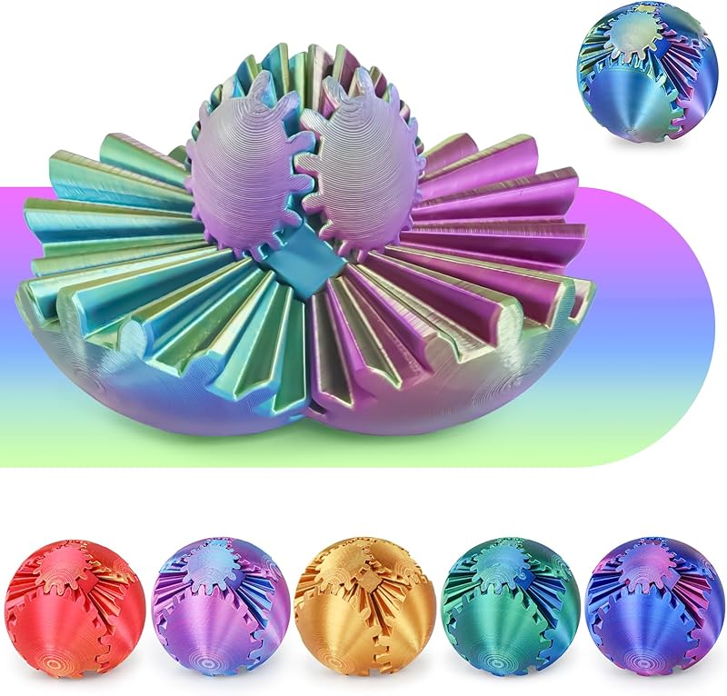 Gear Ball 3D Printed Cube Fidget Toy,Gear Sphere Fidget Toys,Sensory Toys for Stress and Anxiety Relief, Desk Toy Fidget Spinners,Stocking Stuffers for Adults & Kids Gift(Blue Green, 3.1 Inch)