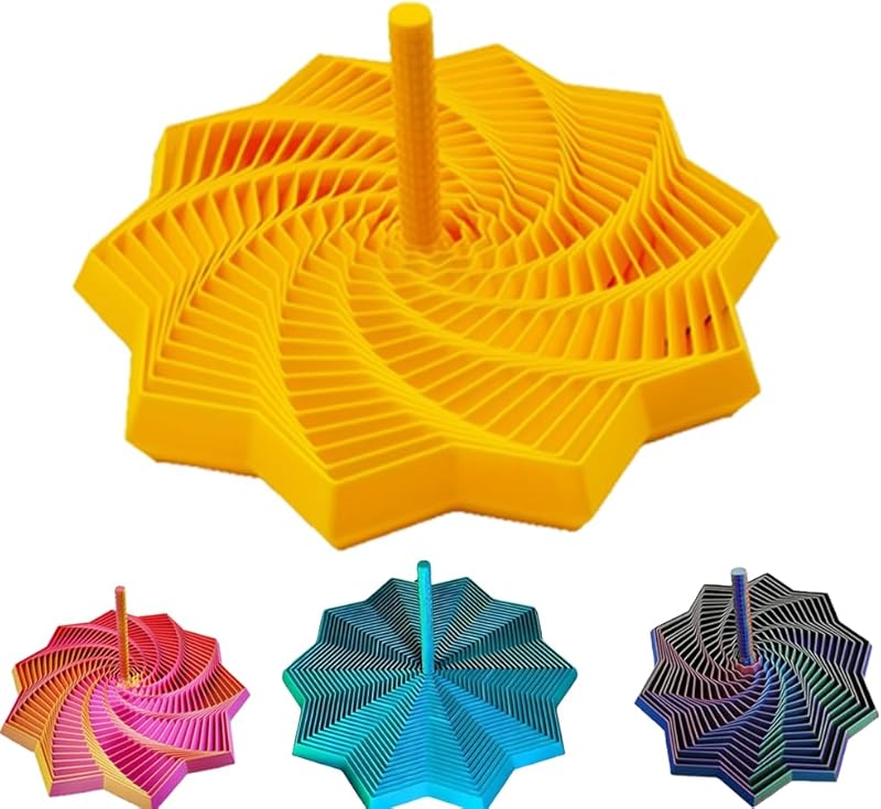 3D Expanded Sensory Fidget Star, 2025 New 3D Printed Hexagonal Decompression Sensory Rotating Spiral with Handle, for Relieving Stress, Irritability and Relaxation (Purple Gold, Large)