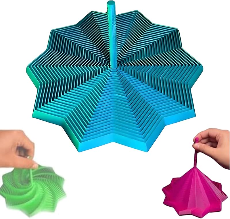 3D Printed Expanded Sensory Fidget Star, Fractal Fidget Hexagon with Handles, Colorful Whirling Spiral Design, 2025 New Star Shaped Fidget Star (A Type, Medium)