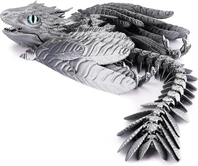 Feathered Wyvern, 3D Printed Articulated Fidget Dragon - Azurewing