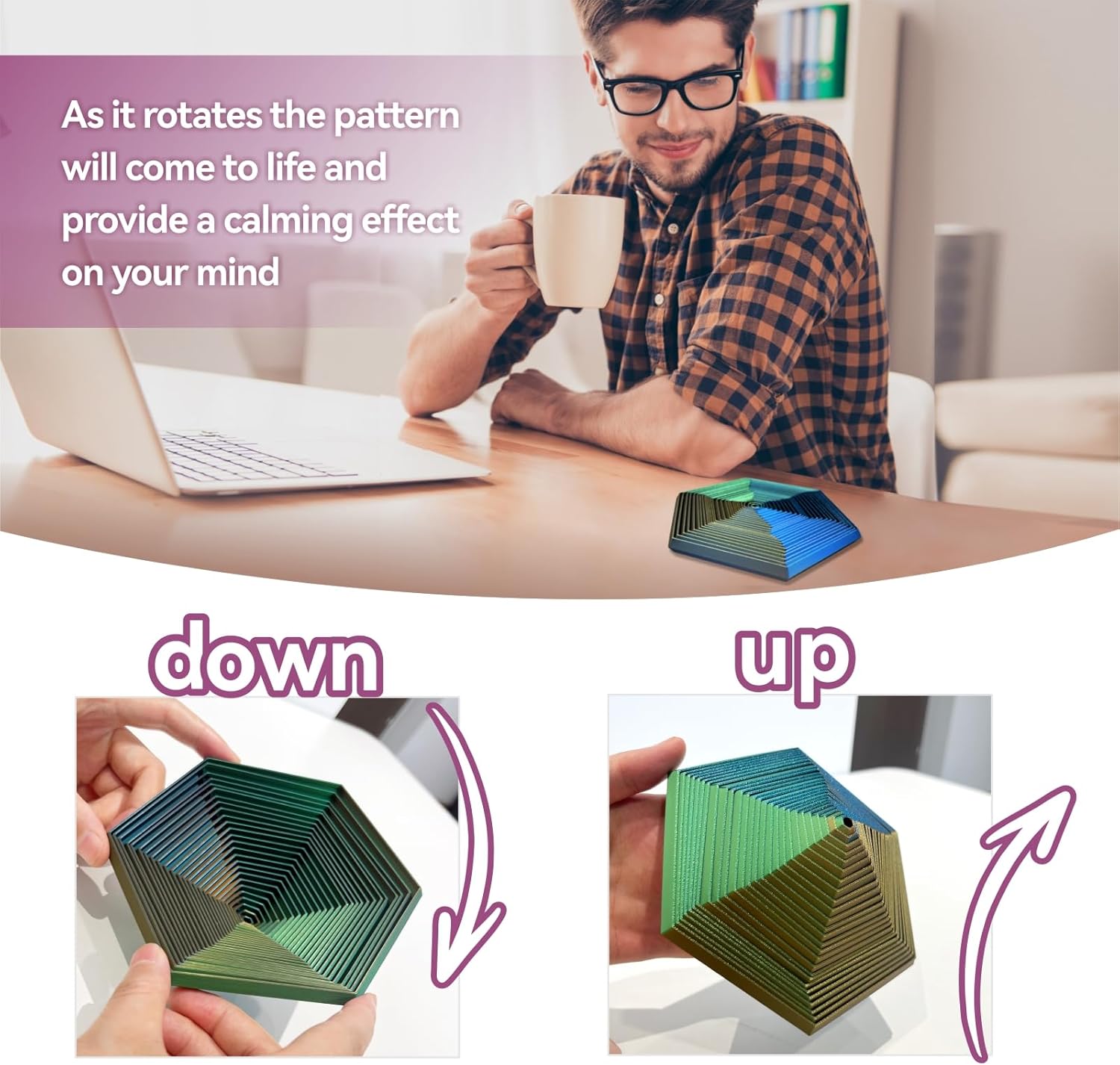 Fractal Fidget Hexagon-3D Printed Hexagon Fidget Toy, Infinity Cube Sensory Toys for Adults, Desk Spinning Toy, Hexagon Spiral Visual Fingertip Toys (3pcs)