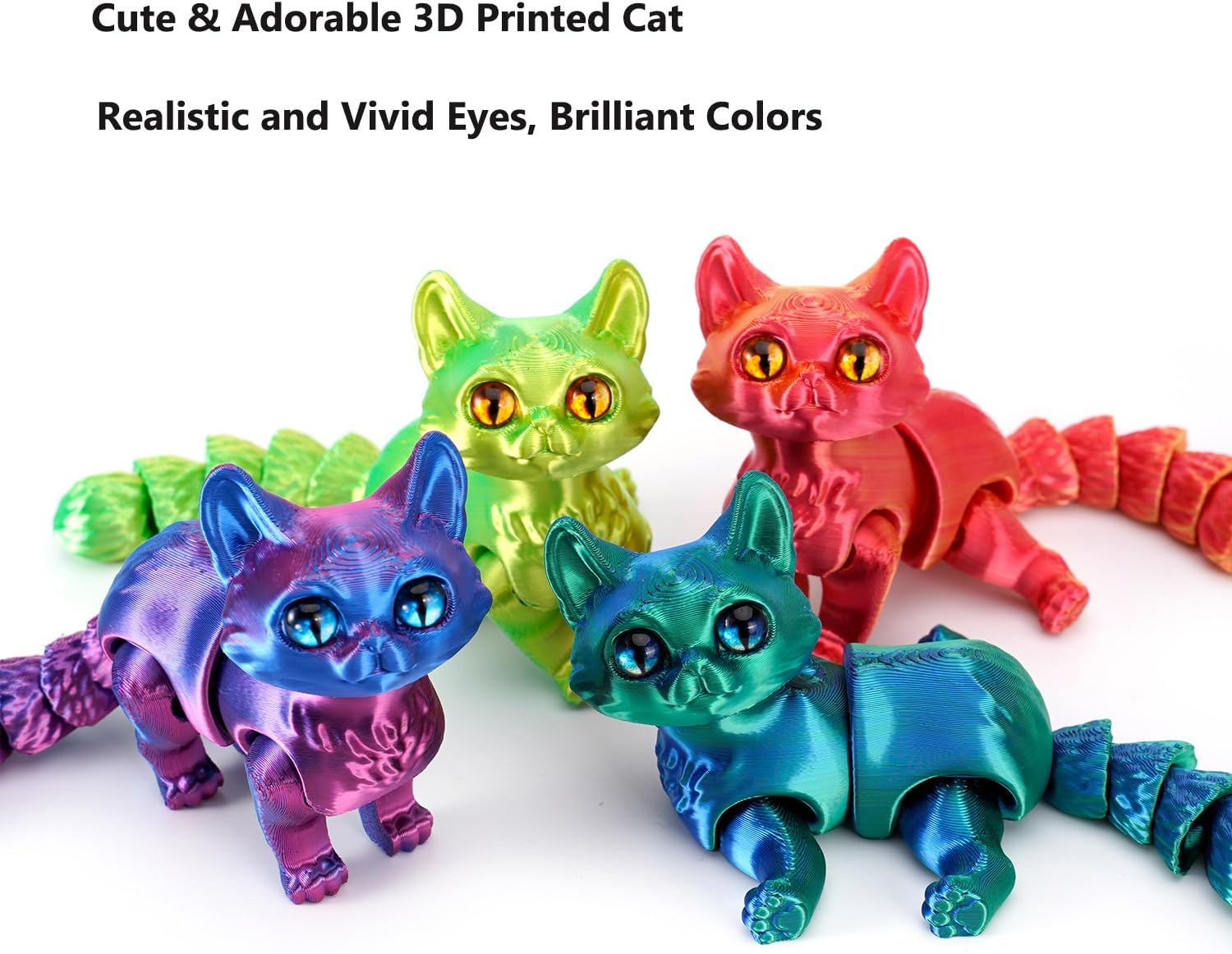 3D Printed Cat, Articulated Black Cat Toys for Adult, 3D Print Animals Fidget Toys Decor for Stress Relief, 3D Printing Cute Cat Desktop Pet (Light Purple)