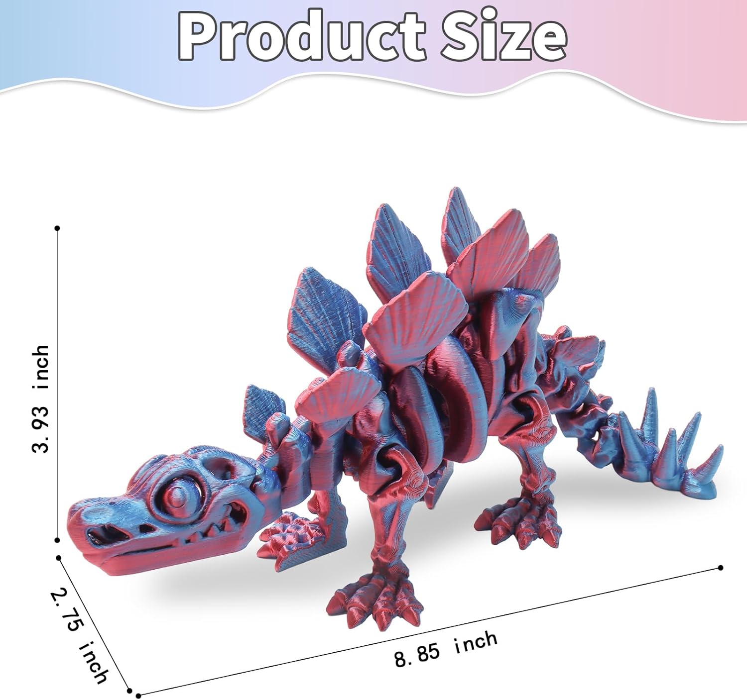 FunisFun 3D Printed Dragon with Articulated Joints for Adult, 3D Printed Dinosaur Fidget Toys Decor for Stress Relief (Stegosaurus-BP, 1P)
