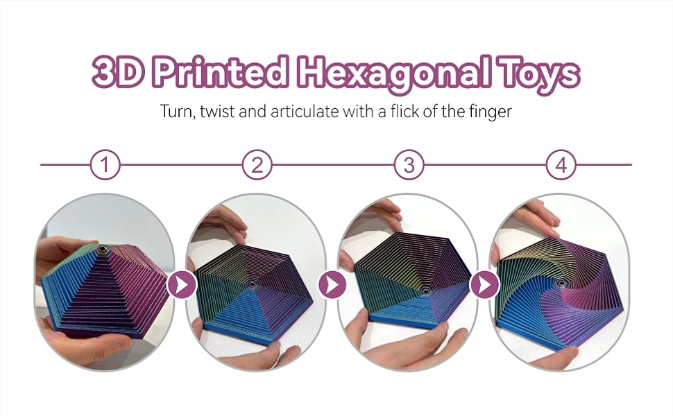 Fractal Fidget Hexagon-3D Printed Hexagon Fidget Toy, Infinity Cube Sensory Toys for Adults, Desk Spinning Toy, Hexagon Spiral Visual Fingertip Toys (3pcs)